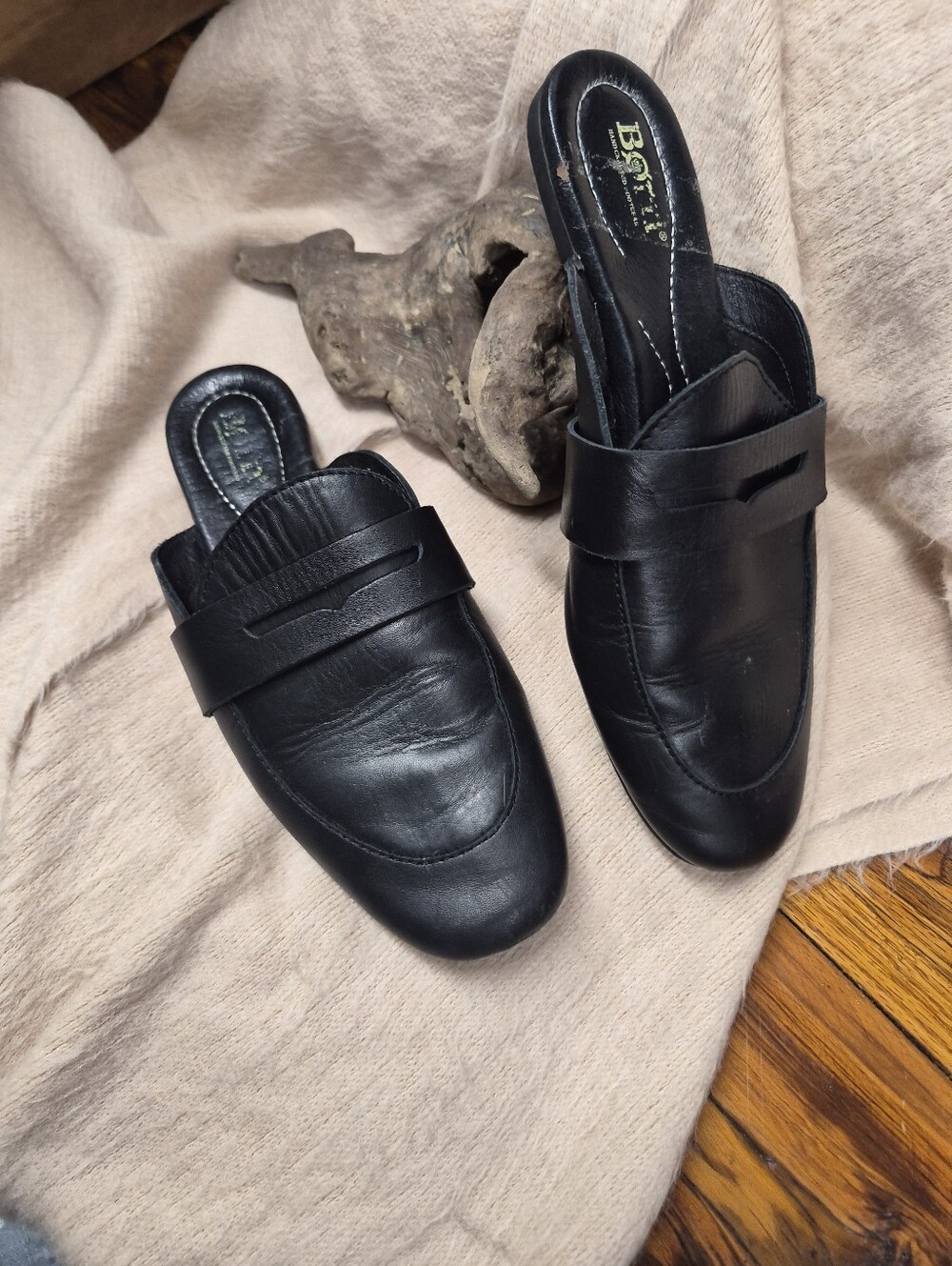 Born Black Leather Slip-On Mule Loafers